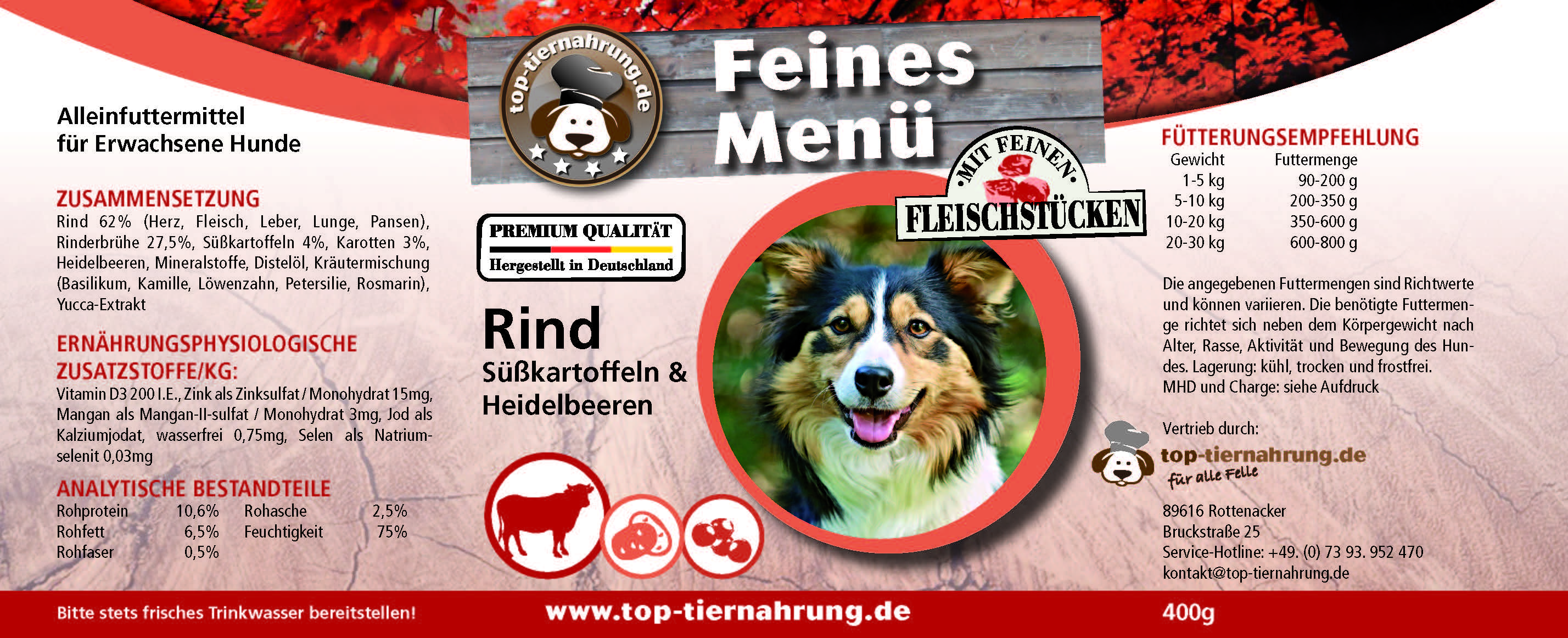 Rind mit Süßkartoffel und Heidelbeeren